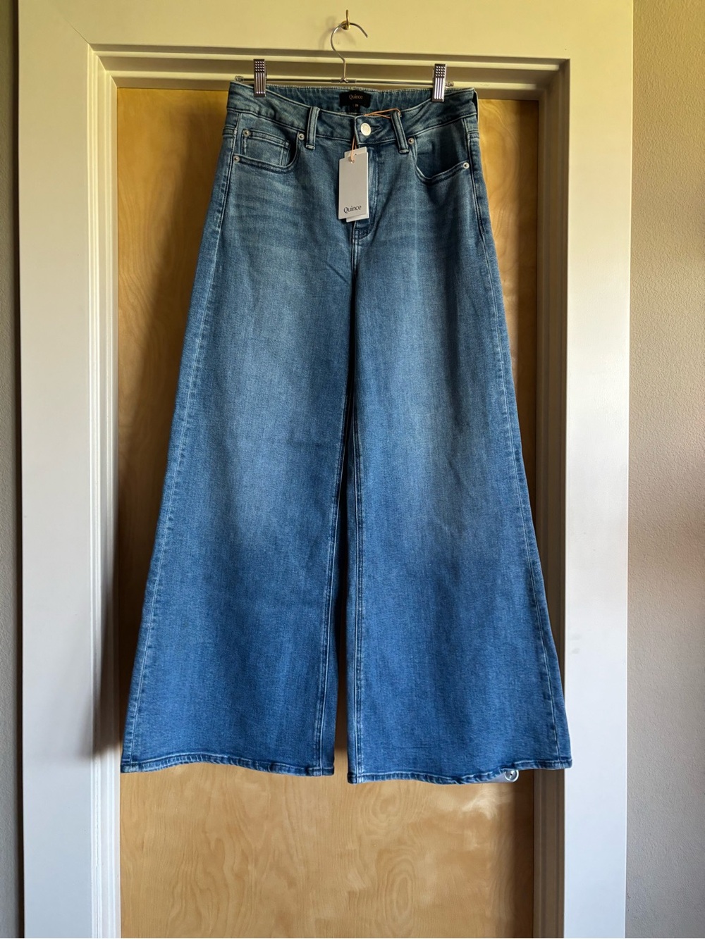Quince Bella Stretch Wide Leg Jeans High Rise Medium Wash Organic Cotton 29 NWT
